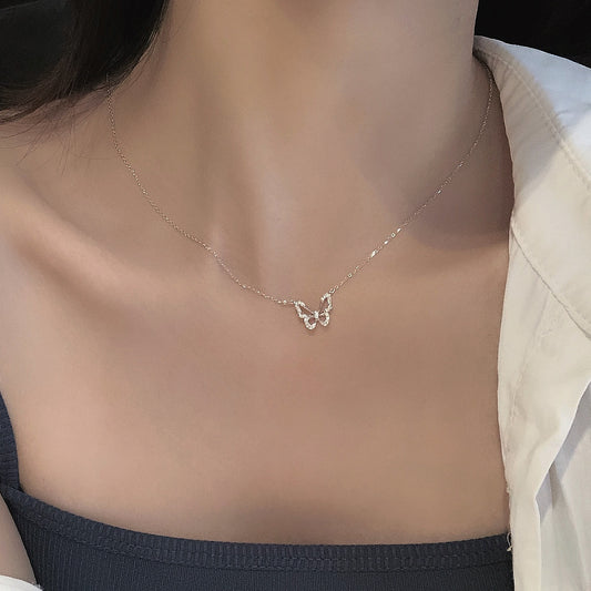S925 Sterling Silver Premium Butterfly Necklace Gift Ins Female Niche Cold Wind Light Luxury Personalized Fashion Internet Celebrity Pendant