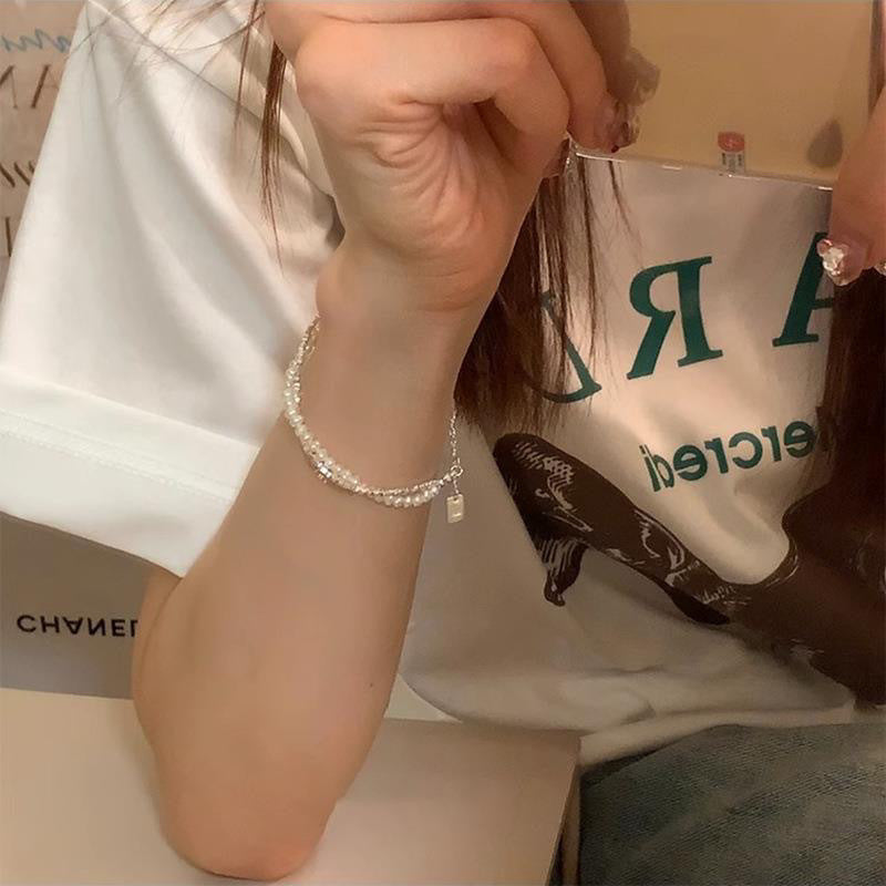 Korean version of fashion niche heavy industry pearl broken silver beaded bracelet women's light luxury exquisite versatile gift girlfriend jewelry
