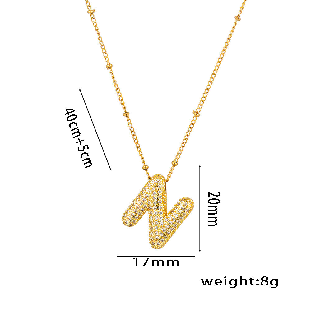 New European and American Micro-inlaid Zircon 26-letter Pendant Necklace Copper-plated 18K Gold Fashion Versatile Classic Jewelry