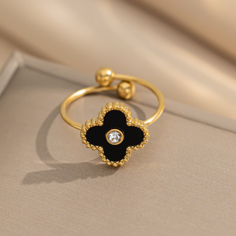 New Four-leaf Clover Titanium Steel Ring Women's Adjustable Ring Niche Small, Fresh and Compact Design Jewelry Wholesale