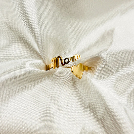Fashion New Letter Mom Love Ring Temperament Elegant and Versatile, Trendy High-end Gold-plated Ring