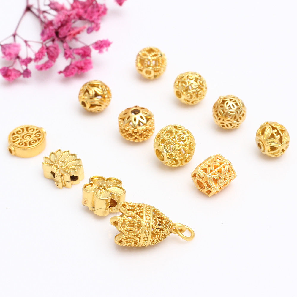 Ancient Gold Beads Loose Beads Sand Gold Transfer Beads DIY Bracelet Accessories Bracelet Beads, Hollow Accessories Beads