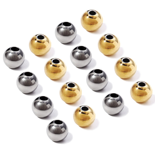 Stainless Steel Large Hole Beads Loose Beads Smooth Solid Beads Perforated DIY Jewelry Accessories Bracelet Bead Spacer Accessories