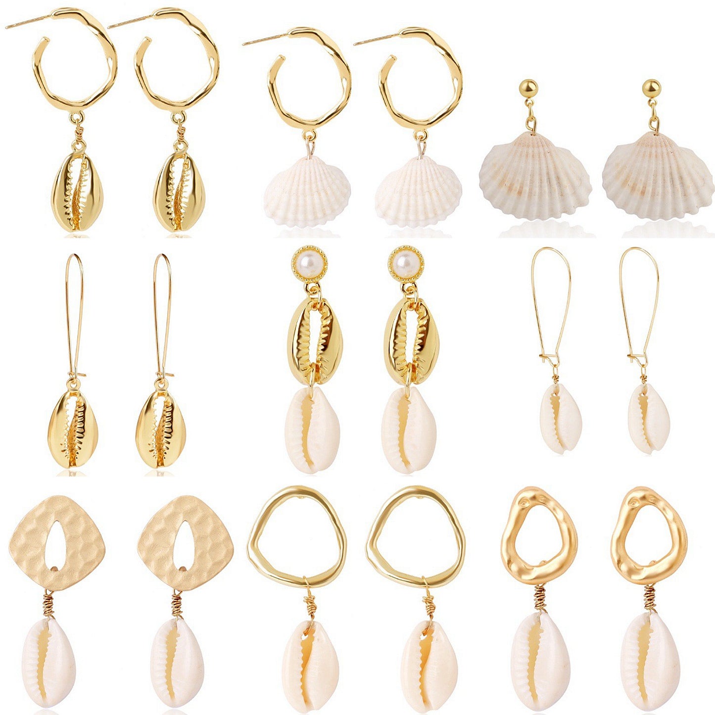 European and American New Marine Series Earrings Natural Stone Bohemi Shell Earrings Set Pearl Shell Earrings