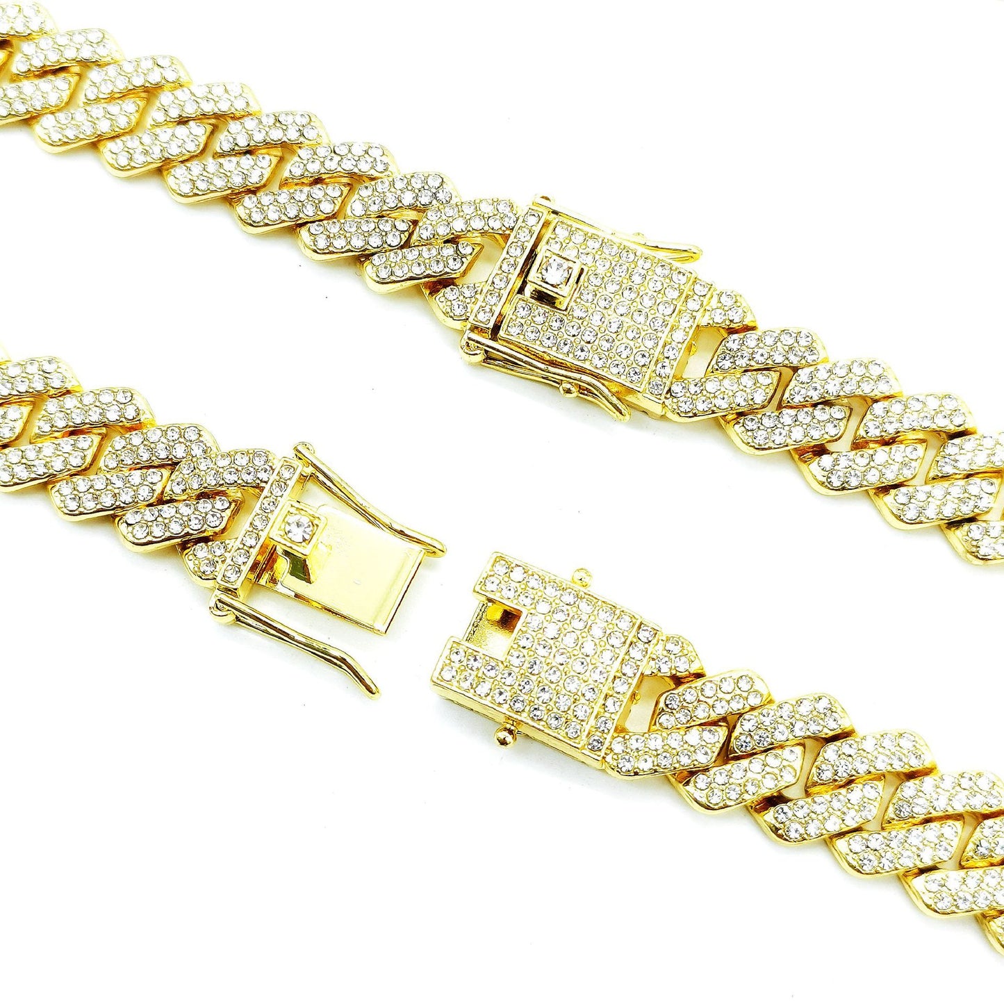 European and American Alloy Cuban Chain Full Diamond High Quality 14mm Rhombus Full Diamond Men's Hip Hop Wind Necklace