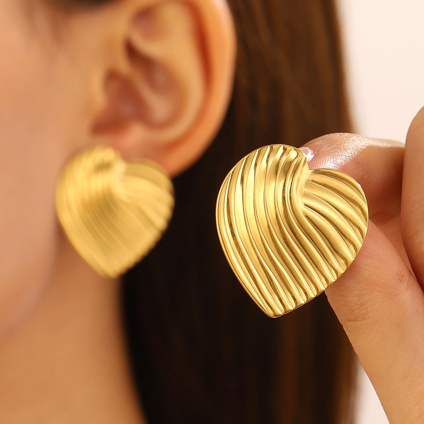 Titanium Steel Pleated Geometric Earrings Women's New Irregular Round Square Love Stud Earrings Medieval Earrings Tide