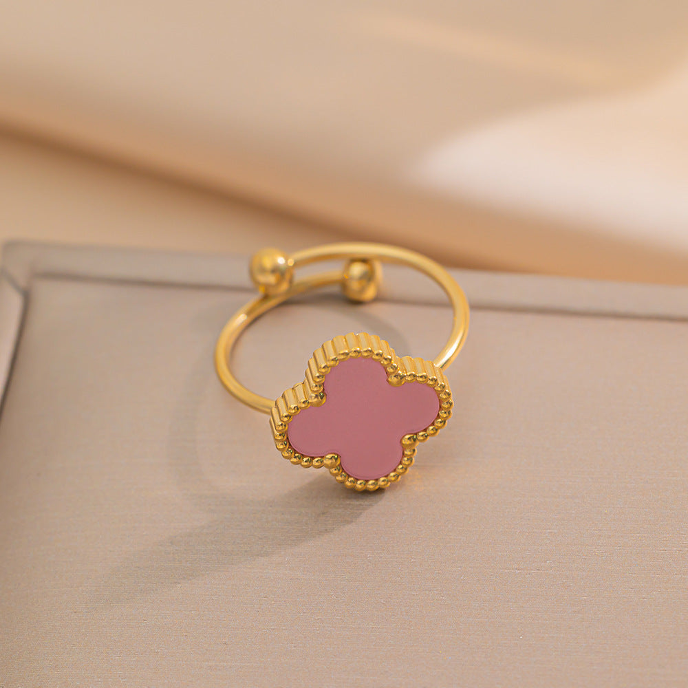 New Four-leaf Clover Titanium Steel Ring Women's Adjustable Ring Niche Small, Fresh and Compact Design Jewelry Wholesale