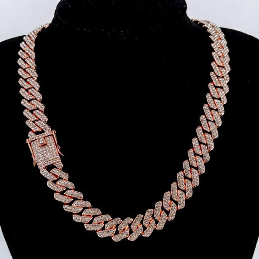 European and American Alloy Cuban Chain Full Diamond High Quality 14mm Rhombus Full Diamond Men's Hip Hop Wind Necklace