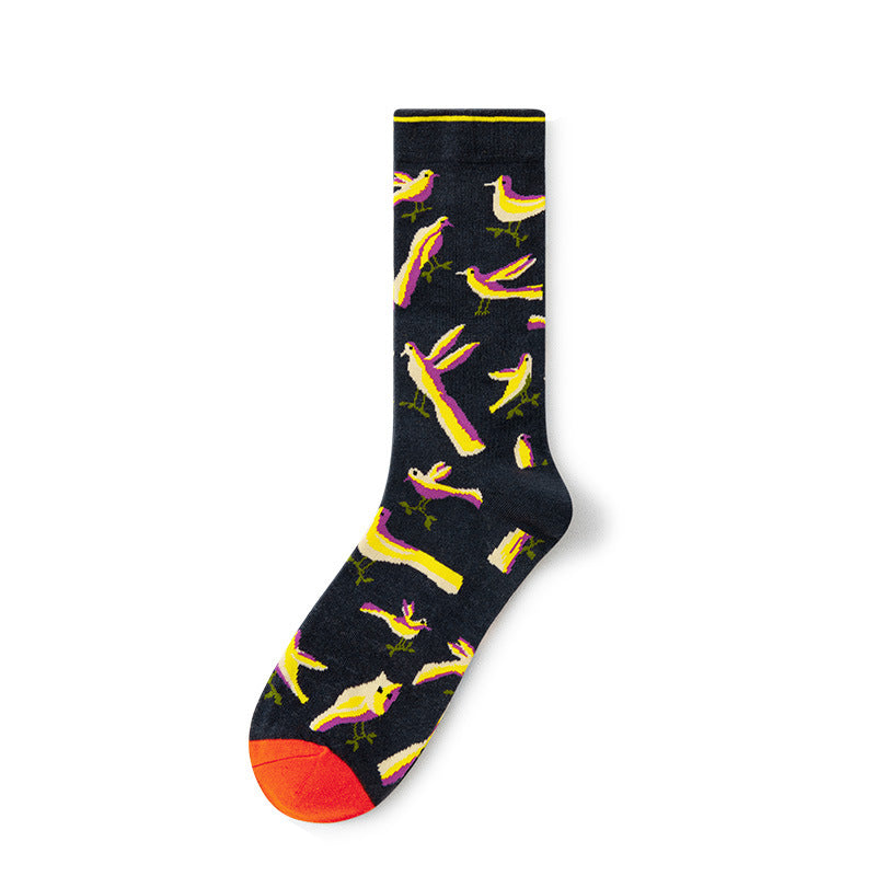 Oil Painting Socks Women's French Retro Ins Tide Autumn and Winter Abstract Tall Tube Creative Combed Cotton Women's Medium Tube Socks