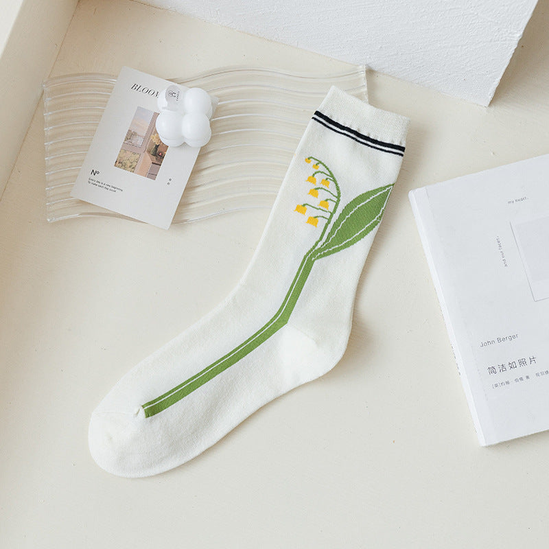 Socks Women's Pure Cotton Spring and Autumn Tube Three-dimensional Flower Cotton Socks Small Flower Japanese Trend Internet Celebrity Casual Women's Socks Wholesale
