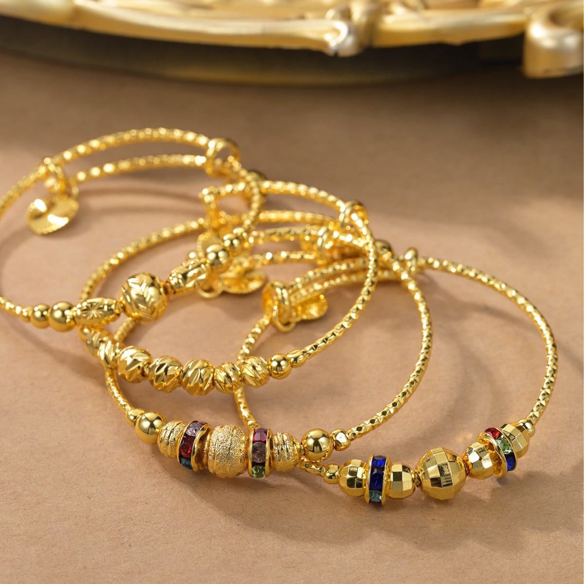 Children's Jewelry Gold Push-Pull Beaded Bracelet