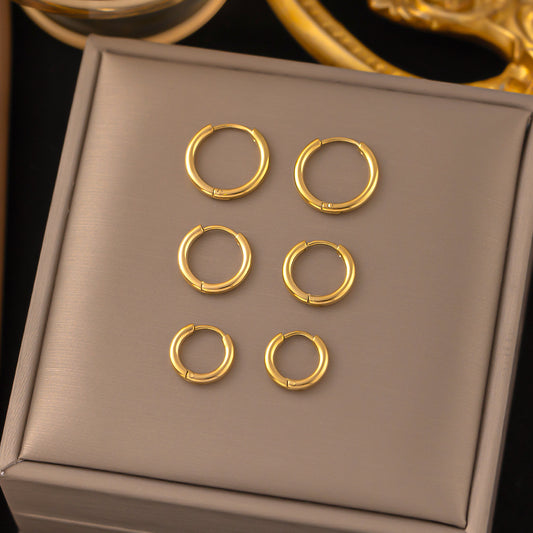 Stylish and Simple Cold Wind Double-layer Gold-plated Stainless Steel Solid Round Titanium Steel Earrings