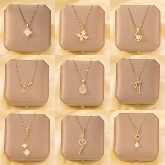 Copper Pendant Titanium Steel Necklace for Women Slightly Inlaid Zircon Pendant Girl Necklace