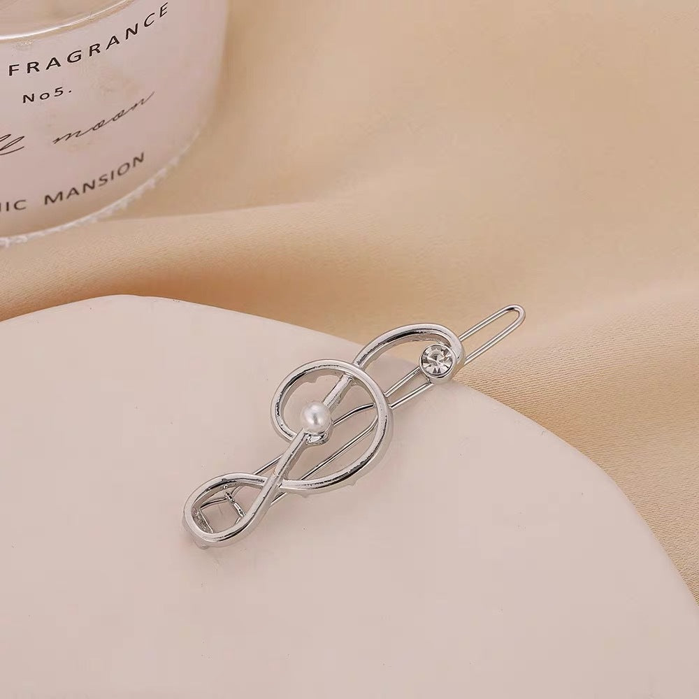European and American Metal Fashion Music Note Hairpin Creative Bangs Clip Side Clip Pearl Rhinestone Headdress Hair Accessories