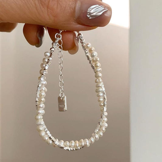 Korean version of fashion niche heavy industry pearl broken silver beaded bracelet women's light luxury exquisite versatile gift girlfriend jewelry