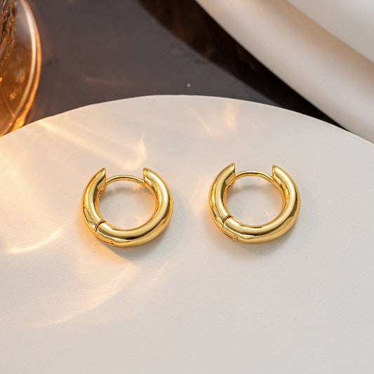 Internet celebrity INS simple geometry, titanium steel earrings, niche design sense popular versatile round titanium steel, earrings lady