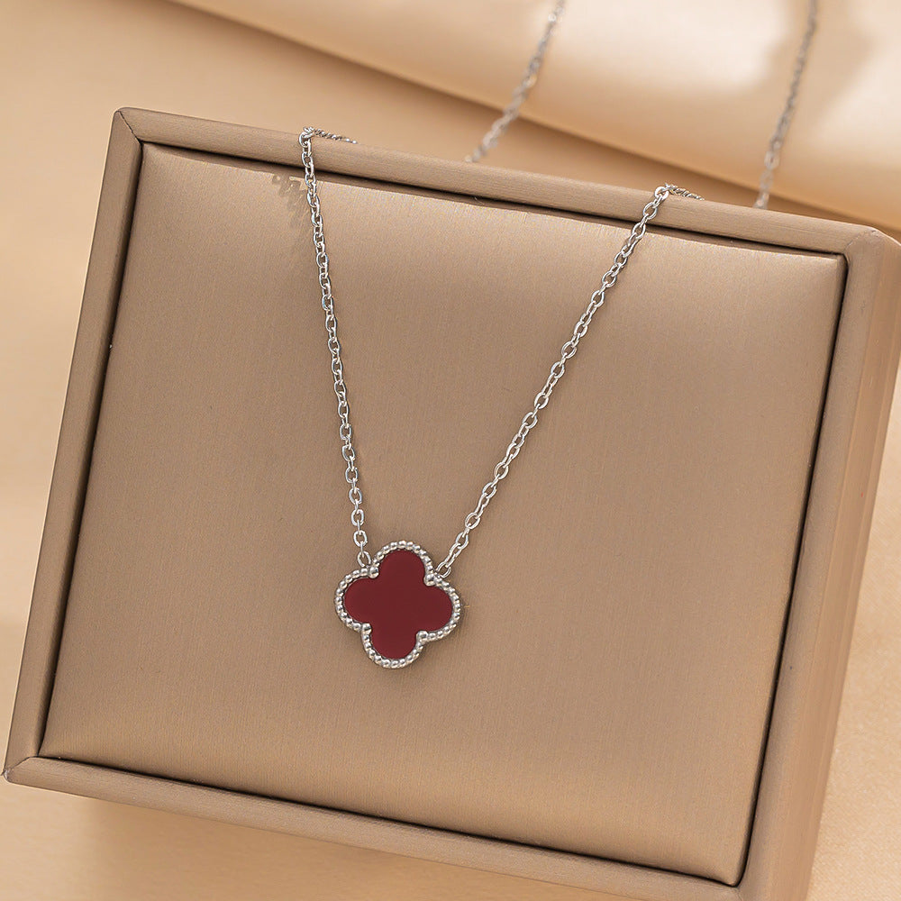 Four-leaf Clover Necklace 13MM Bracelet Stud Earrings Three-piece Set Versatile Lucky Four-leaf Clover Five-flower Bracelet Collarbone Chain Earrings