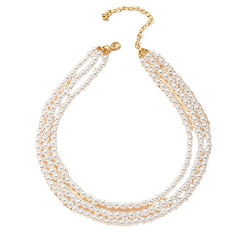 Popular Jewelry Wholesale Three-layer Pearl Necklace European and American New Neck Jewelry Small Pearl Multi-layer Necklace