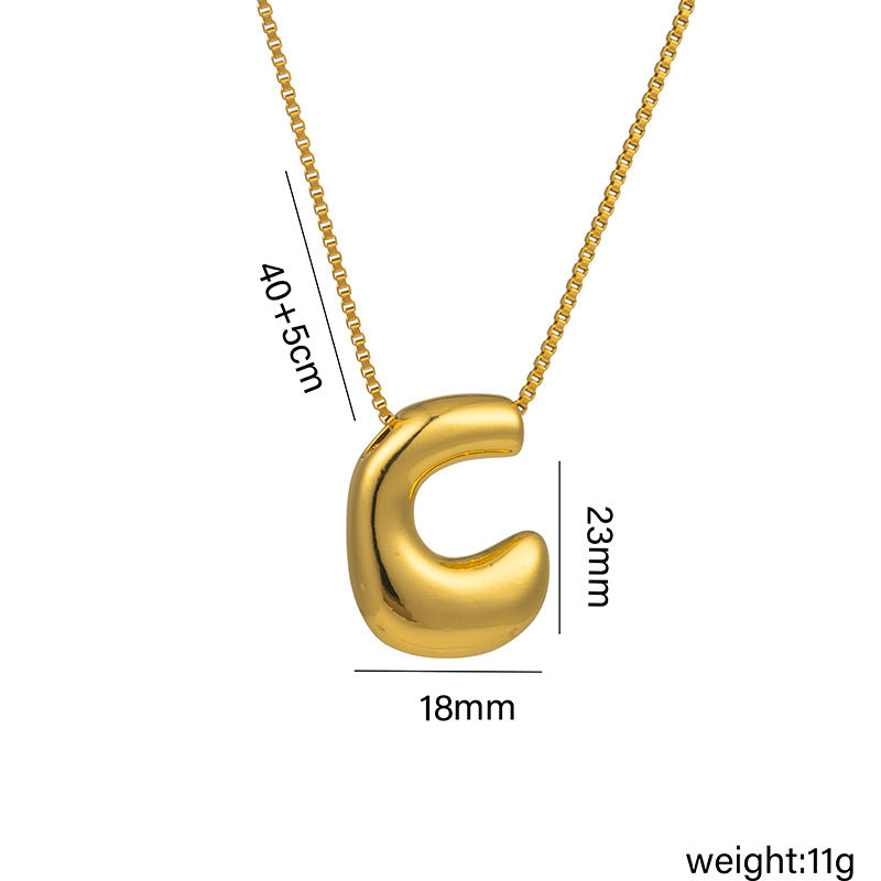 Titanium Steel 18k Real Gold Glossy Balloon Bubble Chubby Cute Q Version 26 English Letters Pendant Necklace