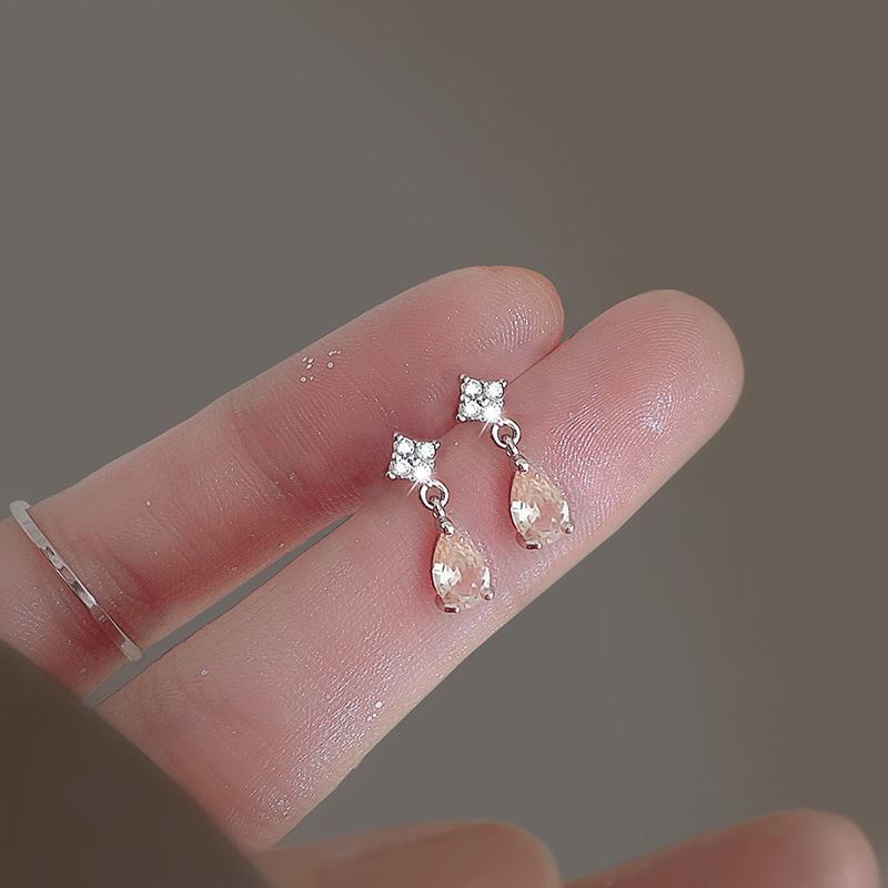 S925 Silver Water Drop Stud Earrings, Small and Niche Design in Summer, Slightly Inlaid Zircon Earrings