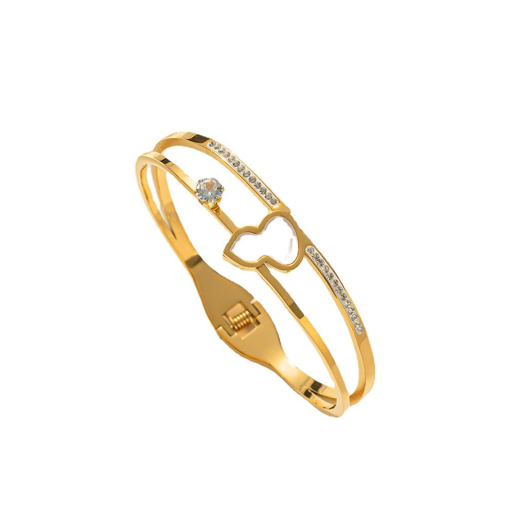 [Titanium Steel] Korean Version of Fashion Lucky Gourd Fritillary Bracelet Women's Plated 18K Gold Light Luxury Bracelet Ins Simple Design