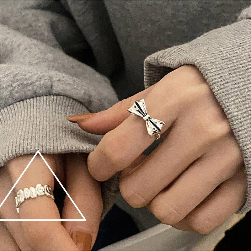 Korean Version of S925 Sterling Silver Niche Design Irregular Simple Plain Ring Female Stacking Wearing Hipster Ring Cold Wind