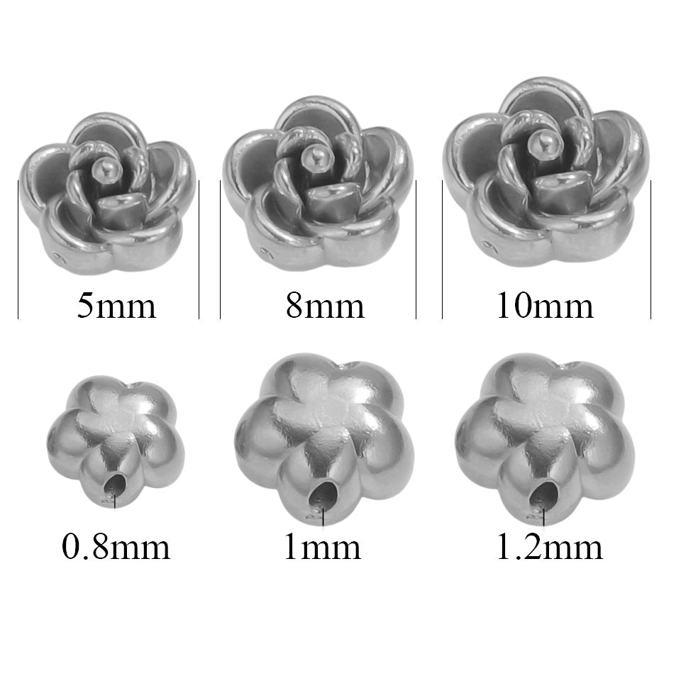 Stainless Steel 3D Rose Beads Handmade Perforated Beaded Accessories Bracelets Jewelry DIY Necklace