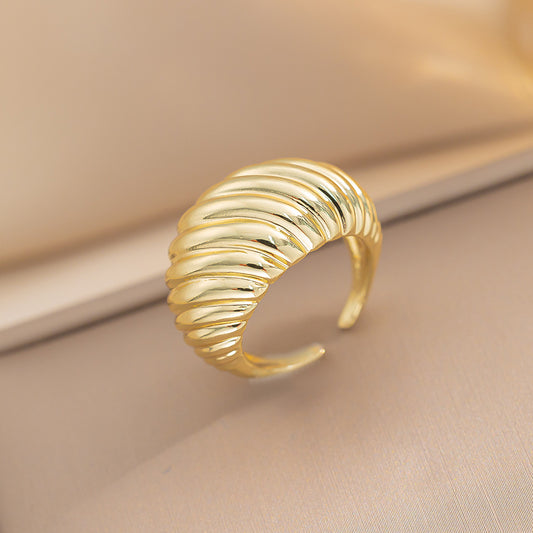 European and American Fashion Simple Copper Plated Real Gold Geometric Opening Ring Women's INS Metal Wind Niche High-end Ring