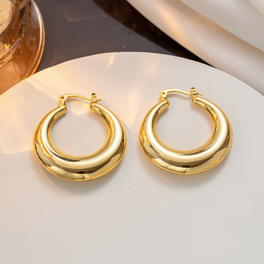 French retro high-end light luxury temperament minimalist style 18k gold-plated stainless steel U-shaped hollow earrings