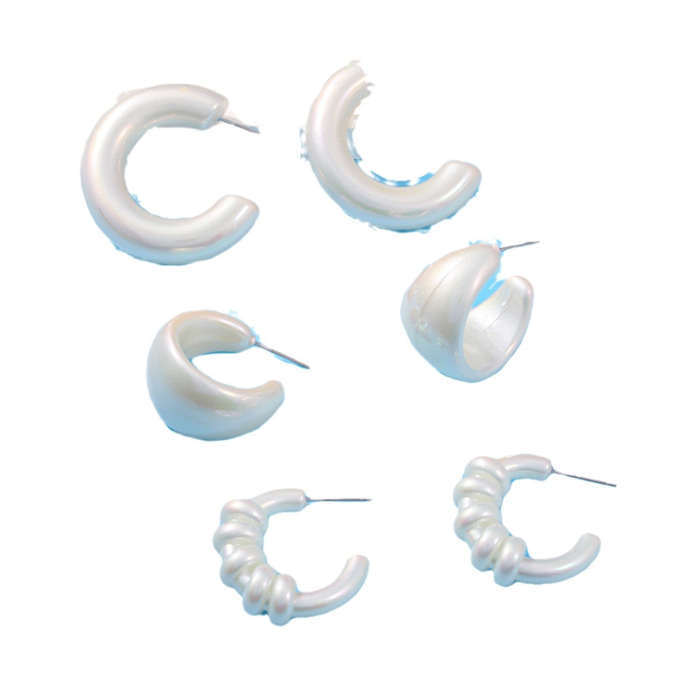 New Resin C-Type Water Drop Earrings White Earrings 3-piece Set