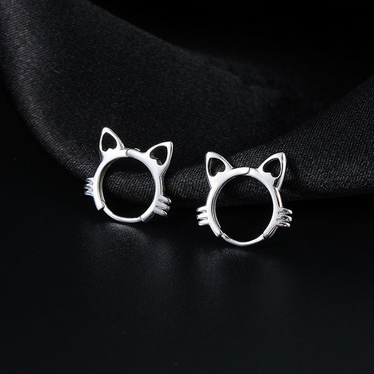 S925 Silver Cat Ear Buckle Women's Niche Design Simple Temperament Personalized Love Kitten Earrings Earrings New Fashion