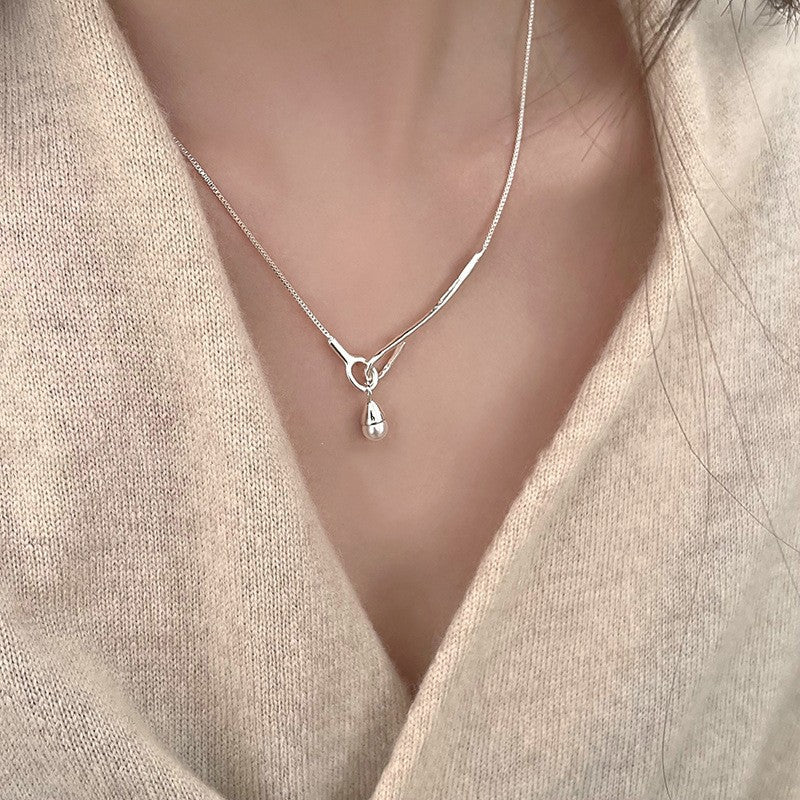 925 Silver Luck Pearl Necklace Female Butterfly Cold Light Luxury Flash Diamond Ins Wind Niche Collarbone Chain