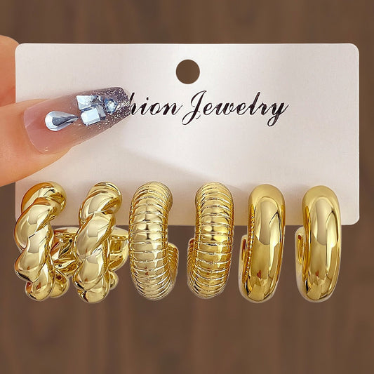 New Earrings Set Women's, European and American Ins Style Temperament Metal Geometric Twist Earrings Combination Earrings