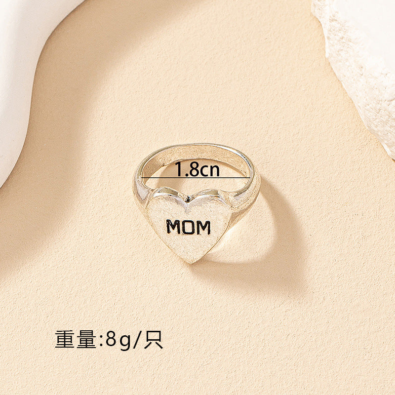 Korean Version of Fashion Simple Commuter Letter Love Ring Female Internet Celebrity Niche Design Temperament Retro Heart Ring