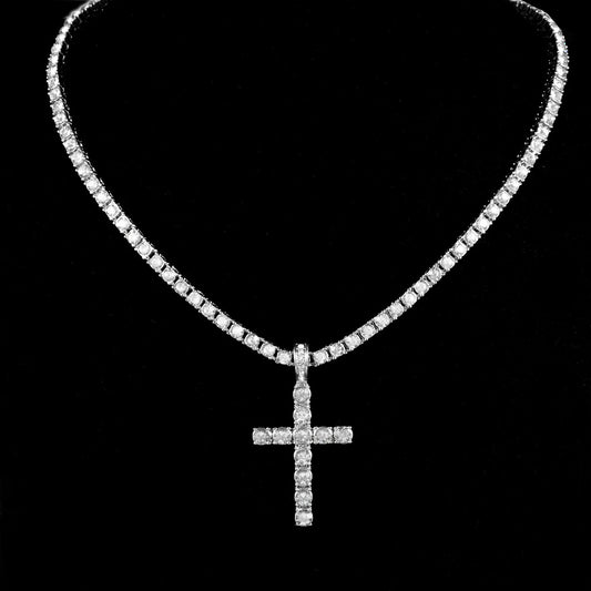 Popular Hip Hop Cross Necklace Pendant Full Diamond 4mm Tennis Chain Trendy Men's Personalized Jewelry