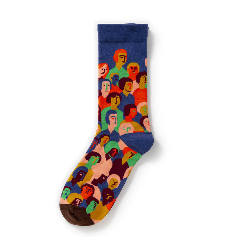 Oil Painting Socks Women's French Retro Ins Tide Autumn and Winter Abstract Tall Tube Creative Combed Cotton Women's Medium Tube Socks