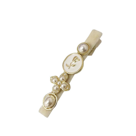 Milk White Art Student~ Bow Velvet Small Fragrant Wind Pearl Hairpin Women's Advanced Sense Bangs Clip Temperament Side Clip