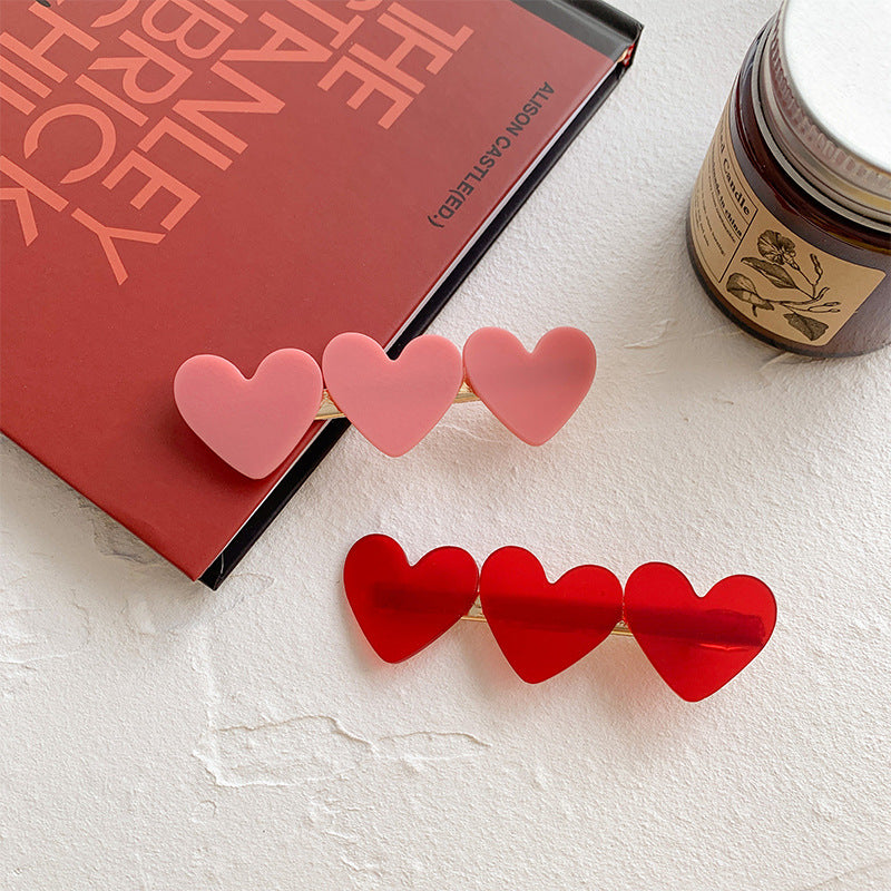 Korean Red Love Acetic Acid Hairpin Edge Clip Cute Bangs Broken Hair Side Duck Bill Hairpin Gentle Clip Headdress