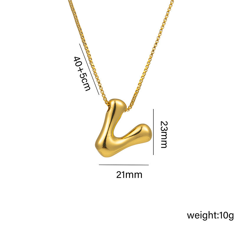 Titanium Steel 18k Real Gold Glossy Balloon Bubble Chubby Cute Q Version 26 English Letters Pendant Necklace