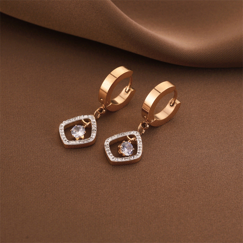 Fashion Titanium Steel Does Not Fade Short Ear Buckle Simple Geometric Rose Gold Earrings Stud Earrings