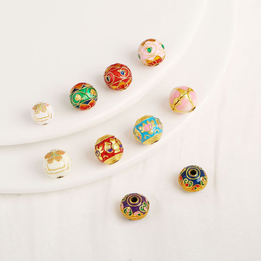 Ancient Gold Jingtai Blue Lotus Bead Partition Accessories, Enamel Color Hollow Round Bead Loose Bead Necklace Bracelet DIY Accessories