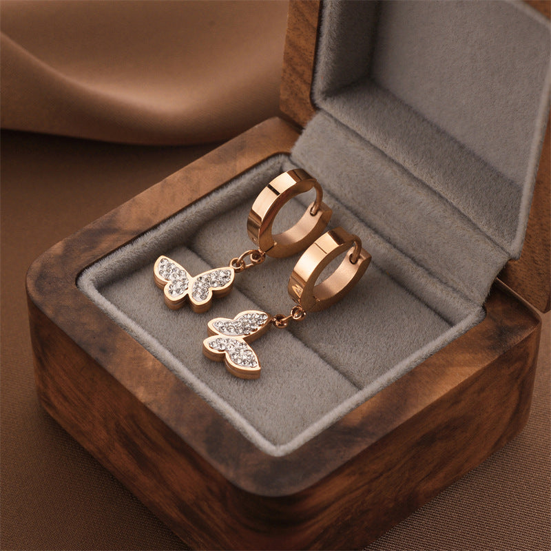 Fashion Titanium Steel Does Not Fade Short Ear Buckle Simple Geometric Rose Gold Earrings Stud Earrings