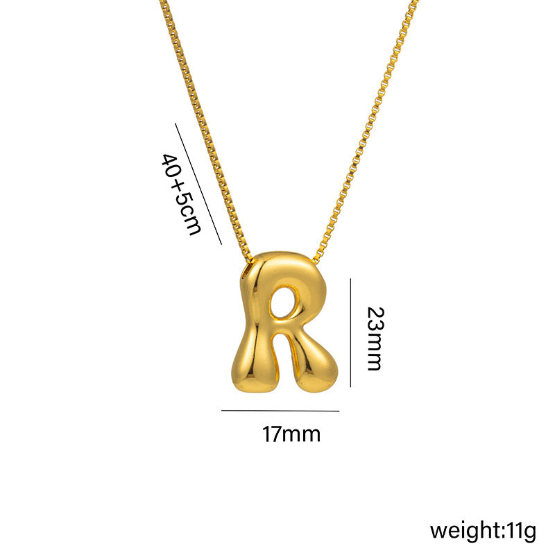 Titanium Steel 18k Real Gold Glossy Balloon Bubble Chubby Cute Q Version 26 English Letters Pendant Necklace