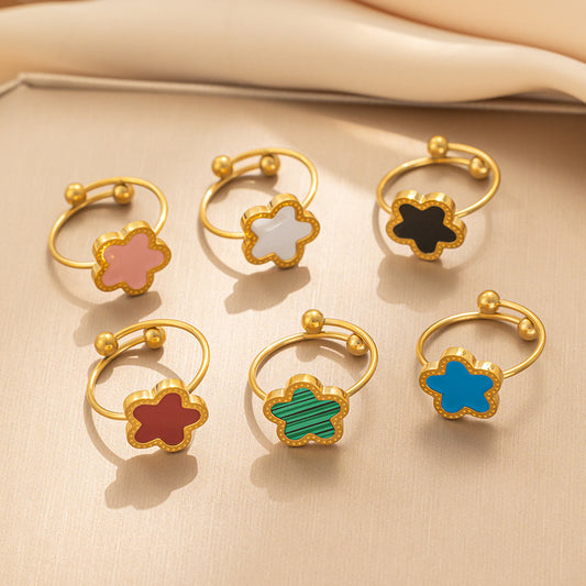 Five-leaf Flower Live Ring, Titanium Steel Five-leaf Clover Ring, Lucky Five-leaf Flower, Live Ring