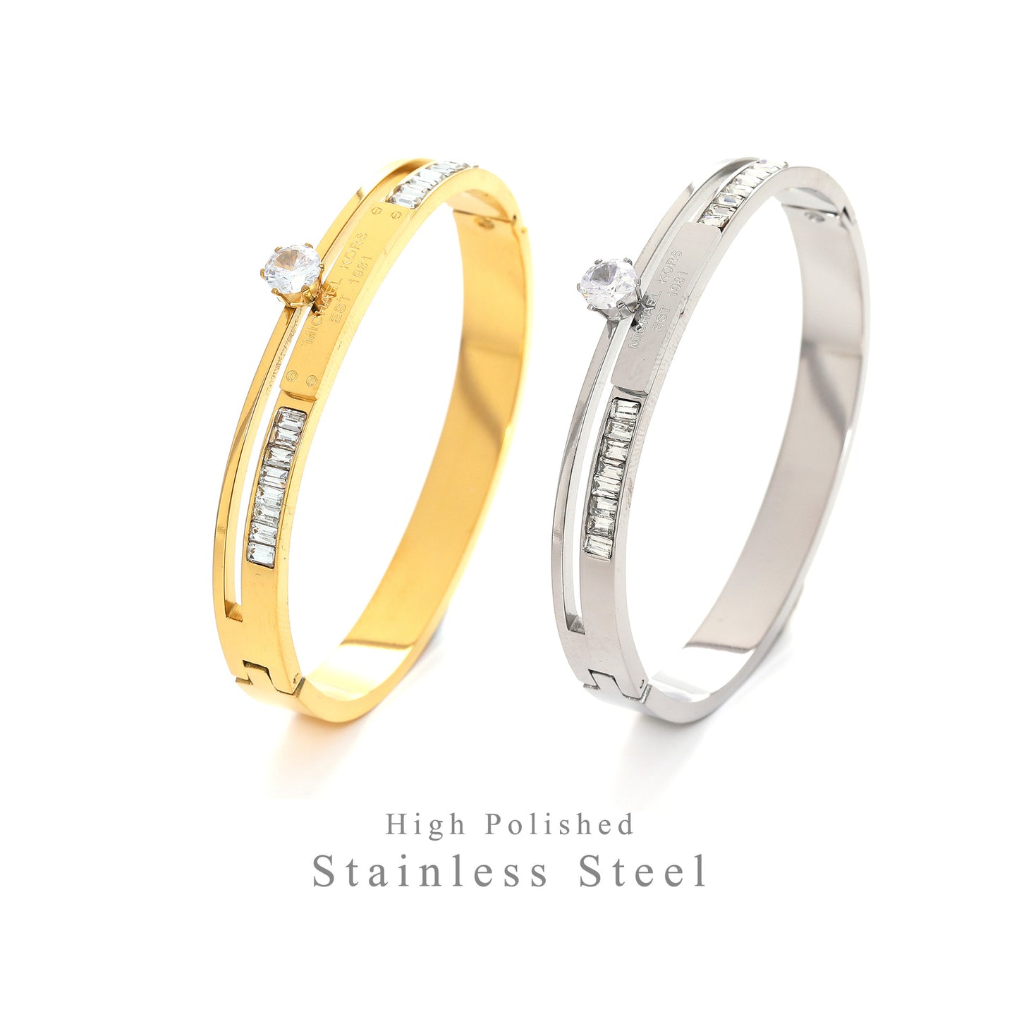 South Korea's New Super Flash Double-row Diamond Zircon Single Diamond Rose Gold Bracelet Hipster Personality Titanium Steel Bracelet Women's Jewelry