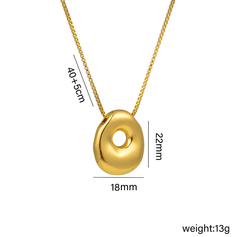 Titanium Steel 18k Real Gold Glossy Balloon Bubble Chubby Cute Q Version 26 English Letters Pendant Necklace