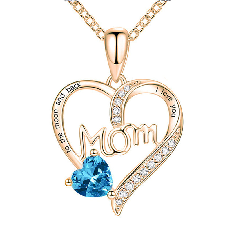 Cross-border New Mom Heart Lettering Diamond Necklace, Mother's Day Gift Necklace