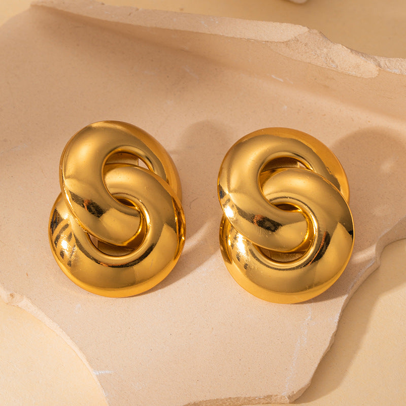 Exaggerated Titanium Steel Round Earrings Gold 18K Gold Light Luxury Earrings Fashion High Sense Love Earrings