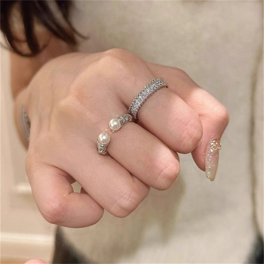 Medieval Twist Pearl Open Ring, New Light Luxury High-end Fashion Ring, Niche Design Index Finger Ring Tide