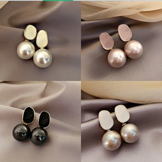 S925 Silver Needle Fashion Pearl Earrings Retro Hong Kong Style Design Simple Personality Oil Drip Earrings
